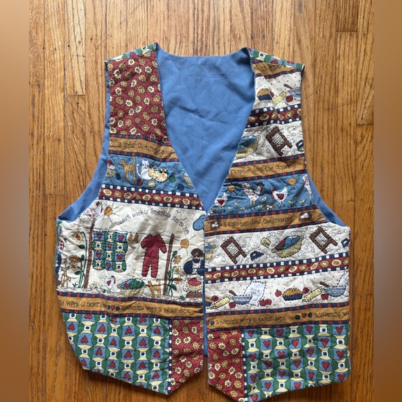 None Jackets & Blazers - Handcrafted Quilted Patchwork Vest in Blue and Multicolor